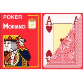 MODIANO "Cristallo" - 100% Plastik Kartenspiel, 4 Pips / Eckzeichen im Jumbo Index, Rot