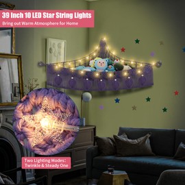 Stuffed Animal Storage Hammock Corner, 56'' Jumbo Wall Hanging Stuffed Animal Net, Macrame Plush Net Organizer for Nursery Decor, Purple Teddy Plush Display Net w/LED Star Light for Girl Boy Gift