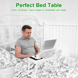 Laptop Desk for Bed, Folding Lap Desk, Bed Table Tray, Laptop Stand for Bed, Bed Desk for Laptop and Writing, Laptop Desk w/Cooling Fan, Mouse Board, Led Light, 4 X USB Ports, Storage Groove