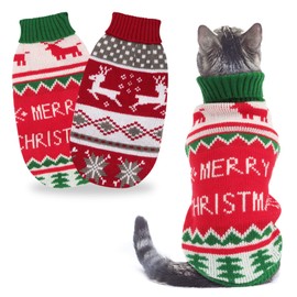 HYLYUN Cat Christmas Jumper 2 Packs for Small Dogs Christmas Jumper Pet Reindeer Snowflake Jumper for Kittens and Puppies