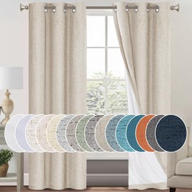 PrinceDeco Primitive Textured Linen 100% Blackout Curtains for Bedroom/Living Room Energy Saving Window Treatment Curtain Drapes, Burlap Fabric with White Thermal Insulated Liner (42 x 84in, Natural)
