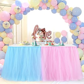 gogoparti Gender Reveal Tulle Table Skirt for Baby Shower Gender Reveal Boy or Girls Bi...