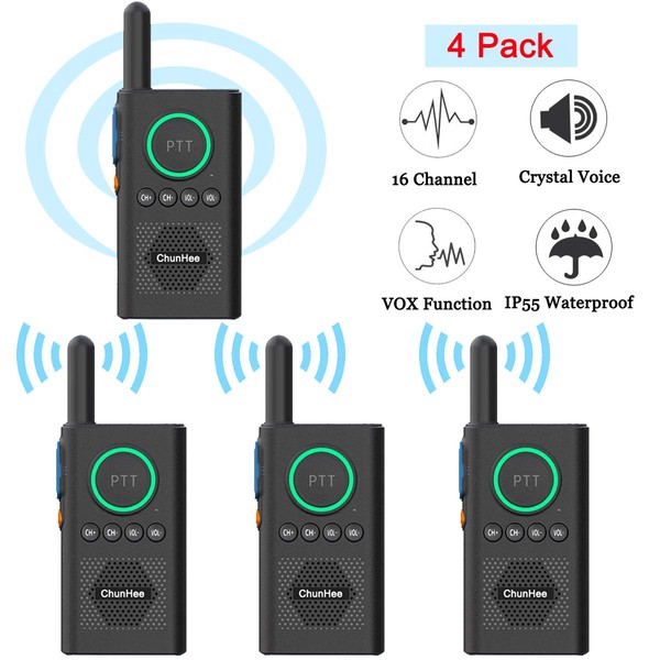Chunhee Wireless Intercom System for Elderly/Kids, Home Intercom System Room to Room Communication, 1.5 Miles Long Range 16 Channel Intercom System for Home/Office/Camping/Hiking/Vacation(4 Pack)