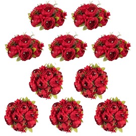 NUPTIO Bolas de Flores Flores para Centros de Mesa: 10 Piezas 23.9 cm de Diámetro Arreglo de Bolas de Flores de Peonía Artificial Roja Falsa para Centros de Mesa de Boda, Decoraciones para Centros de