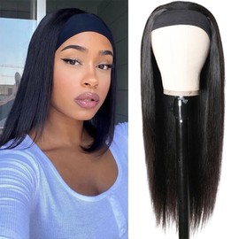 Aiterina Headband Wig Human Hair Straight Headband Half Wigs Human Hair for Black Women Glueless Human Hair Wigs None Lace Front Wigs 150% Density Natural Color Wear and Go Wig 12 Inch