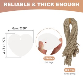 PATIKIL 200Pcs White Price Tags with Twine String Attached, 2.36 x 2.17 Inch Wavy Heart Paper Hang Label Tags Craft Gift Bags Tags for Wrapping Presents Wedding Favor