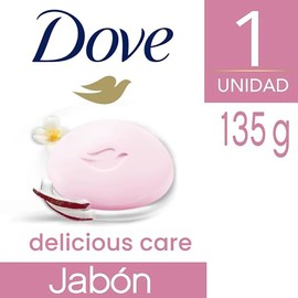 DOVE Jabón en Barra Corporal, Cara y Manos Delicious Care Neutro. Jabón de baño hecho con leche de coco, jazmín y crema humectante, 1 pza, 135 g
