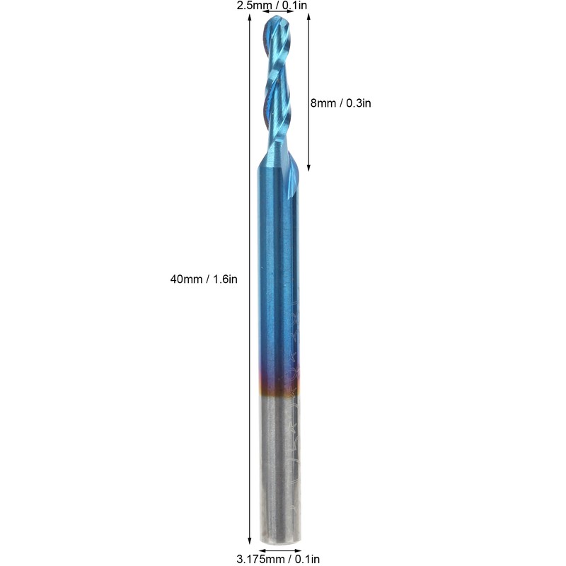 Ballnose Cutter Ball End Mill Blue Coated Spiral Router Bit