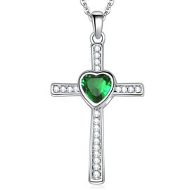 Jude Jewelers Stainless Steel Heart Birthstone Cross Statement Wedding Cocktail Party Pendant Necklace, Metal, Cubic Zirconia