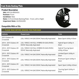 Front Brake Backing Plate - Compatible with 2013-2015 Subaru XV Crosstrek