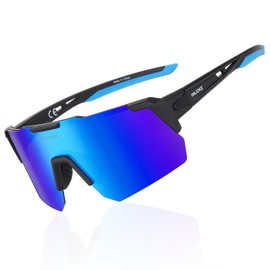 Polarized Cycling Sunglasses, UV 400 Sports Sunglasses for Men Women, Polarized Sunglasses for Biking Running Hiking Golf Fishing Driving Surfing, Black&Blue