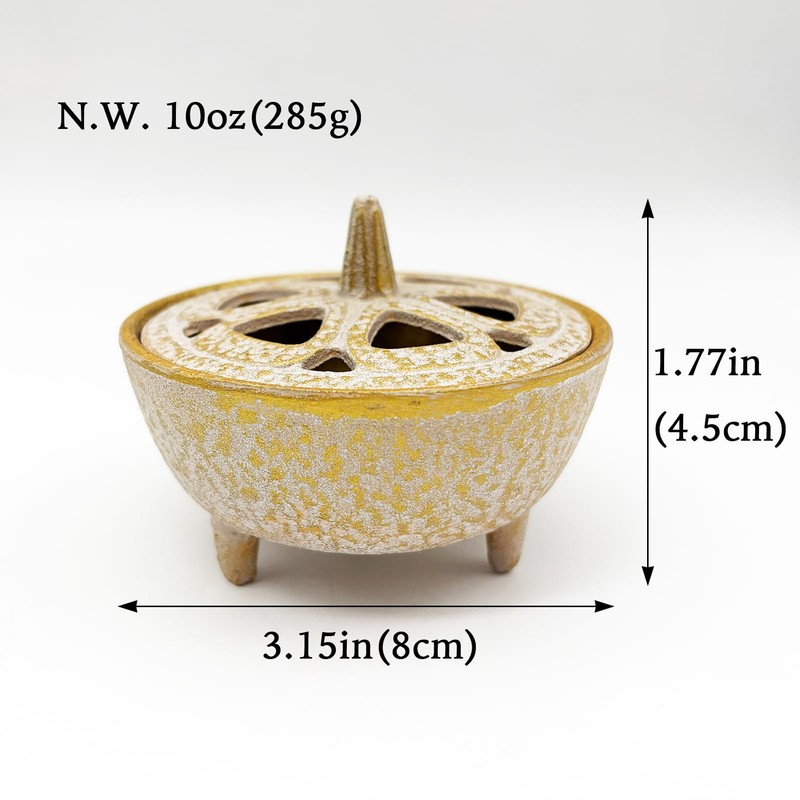 Cast Iron Incense Burner with 9-Hole Copper Incense Holder -