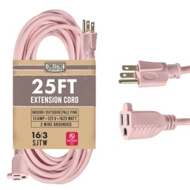 Cablectric Outdoor Extension Cord 25 ft - 16 Gauge 13 Amp Heavy Duty Power Extension Cords - SJTW - Great for Small Appliances, Outdoor Lights, Garden Supplies - Pink