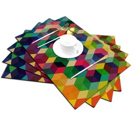 Cube Placemats Set of 4, Bunte Dreiecke Viereck Placemats Heat Resistant for Dining Table Non-Slip 18x12 Inches