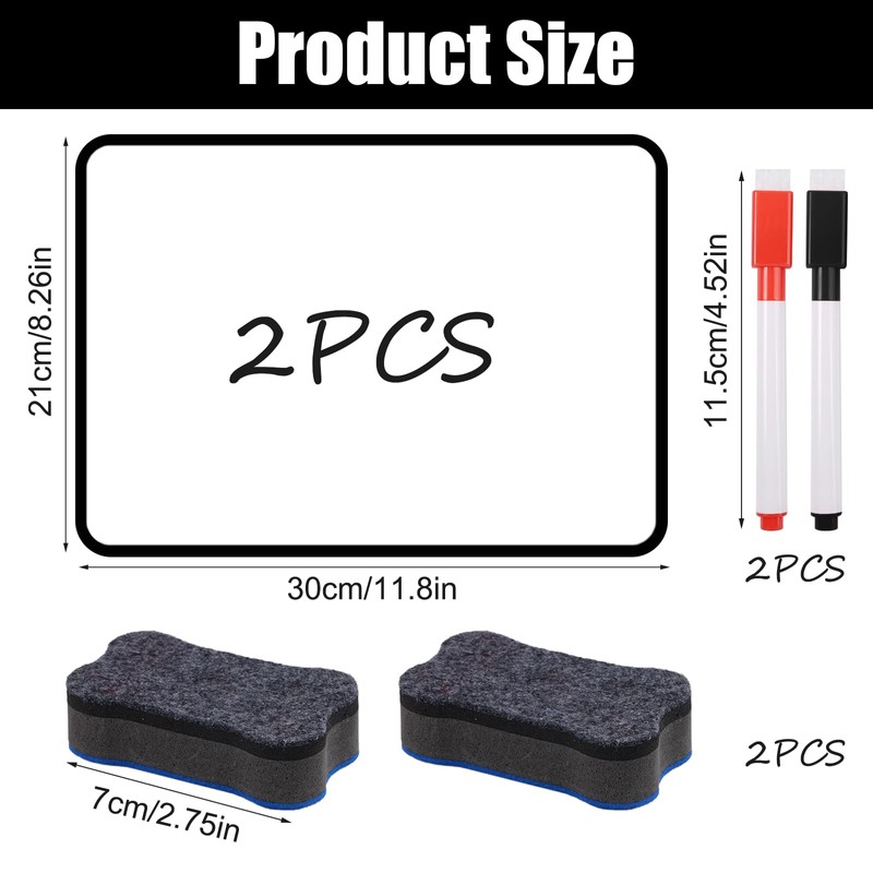 Pack of 2 Mini Whiteboard 30 x 21 cm, Magnetic