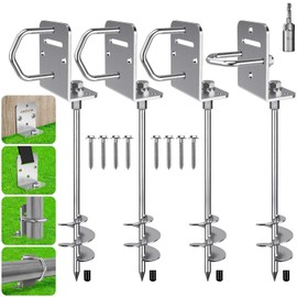 Insaga 18" Ground Anchors Screw in– 12mm Solid Carbon Steel Trampoline Anchors Heavy Duty Earth Anchor L Bracket for Swing Set, Shed, Mobile Home, Carport, Swingset, Full-Welded 2.8" Helix (4 Pack)
