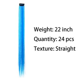 24 PCS Colored Hair Extensions, Long Straight Clip in Hair Extensions, 22 Inch Rainbow Hairpieces Multicolor Synthetic Hair Party Highlights Hair Accessories for Girls Kids Women Gift(Sky Blue)