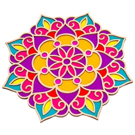 Bnesi Wooden DIY Floral Rangoli Mat Easy to Use or to Fill Rangoli Template Rangoli Decorative Boards for Indian Traditional Festival New Year Decor (Wood, Floral)