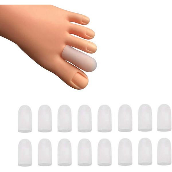 16 Pieces Gel Toe Caps, Silicone Toe Protector Toe Covers, Gel Toe Cushion to Protect Toe from Rubbing, Ingrown Toenails, Corns, Blisters, Hammer Toes and Other Painful Toe Problems (White)