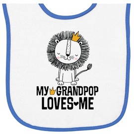 inktastic My Grandpop Loves Me Lion Grandson Baby Terry Cloth Bib White and Royal 46c9c