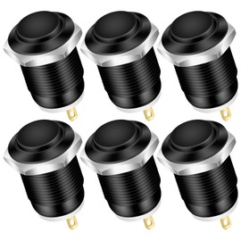 DaierTek 6pcs 12V Momentary Push Button Switch Waterproof Black Metal 12mm 1/2'' Small Round Power Pushbutton 2 Pin Push ON
