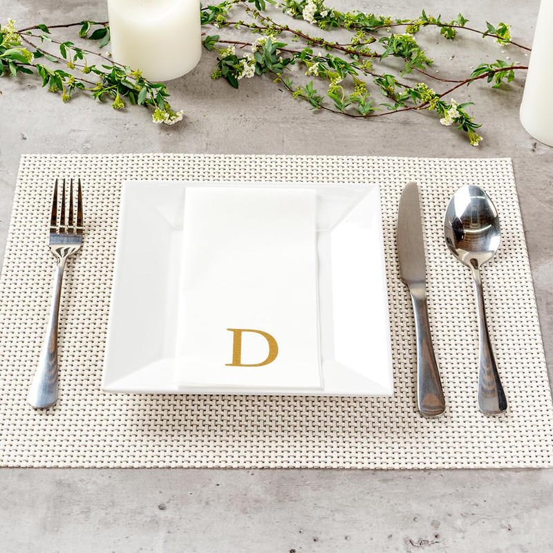 Luxenap Rectangle Gold Letter D White Paper Napkin - Air