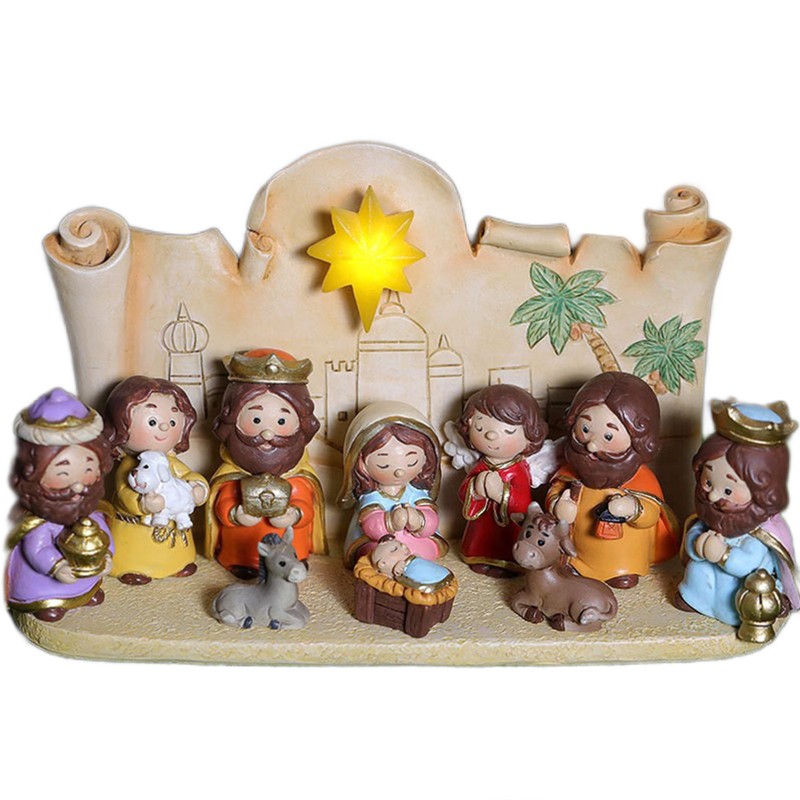 Colorful Nativity Scene Figurine Set Cute Animals Rugged Lightweight Reliable