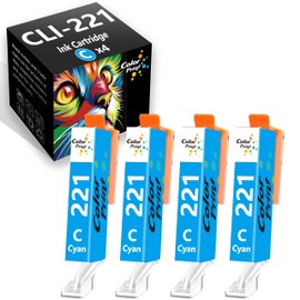 Color Print Compatible CLI-221C Ink Cartridge Replacement for Canon CLI221 Cyan PGI220 CLI221 for Pixma MX870 MX860 MP620 MP560 MP980 MP990 IP4700 Laser Printer (4-Pack,221 Cyan Ink)