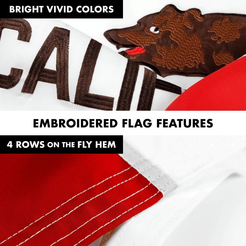 G128 5 Feet Tangle Free Spinning Flagpole (White) California Flag
