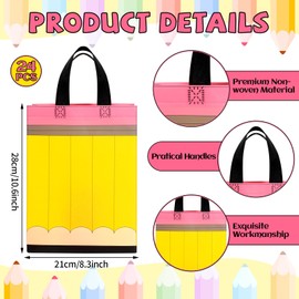 24Pcs Pencil Tote Bags Back to School Gift Bags for Non Woven Pencil Gift Bulk Reusable Treat Bag for Teacher Appreciation Gift Handbags for First Day Back to School Party Favor Classroom Decor