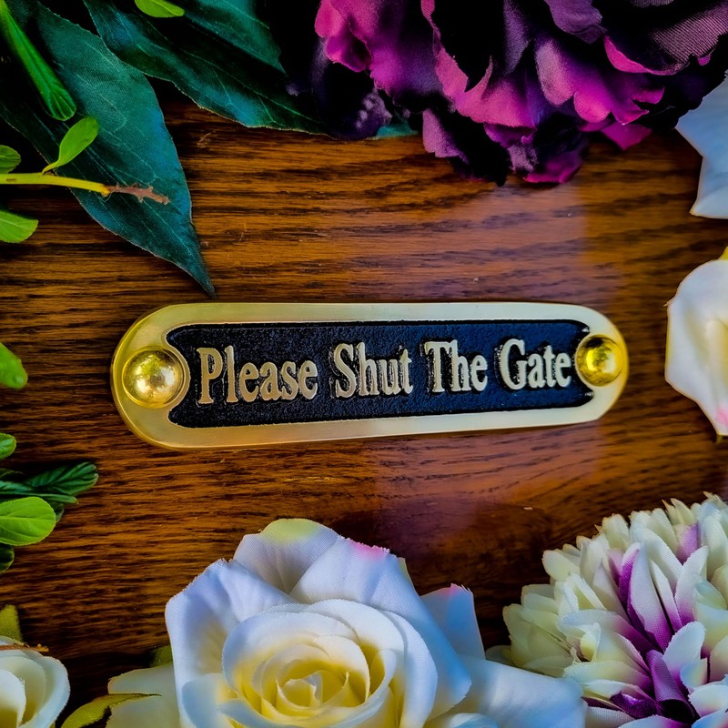 Please Shut The Gate Brass Door Sign. Traditional Style Home