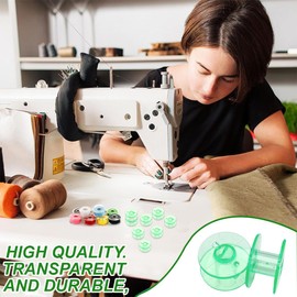 JEYORZY Pack of 16 Plastic Bobbins, Sewing Machine Bobbins, Transparent Sewing Machine Bobbins, Plastic, Sewing Machine Bobbins, Accessories, Lower Thread Bobbins, for Sewing Machines, Green