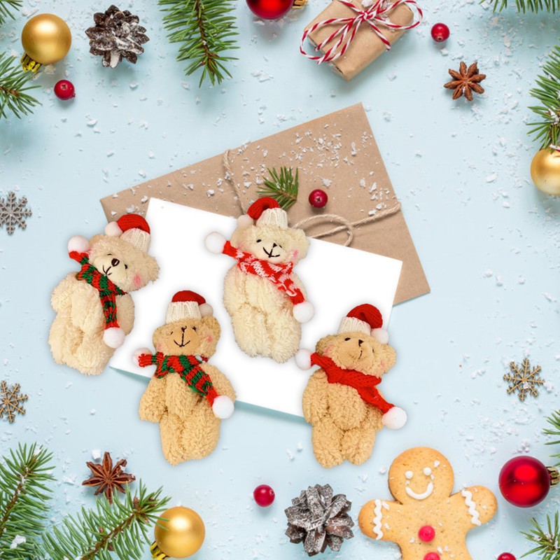 4Pcs Plush Bear Christmas Tree Pendants Soft Mini Bear Doll