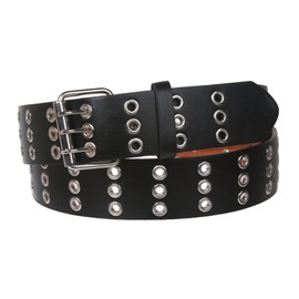 Three Row Grommets Fashion Jean Belt, Black | M 34~36