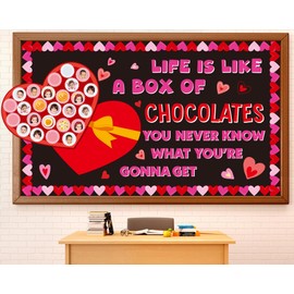 Valentine's Day Bulletin Board Decorations Valentine Chocolate Classroom Bulletin Board Set Sweet Chocolates Box Heart Photo DIY Craft Cutouts for School Classroom Office Door Wall Decor Supplies