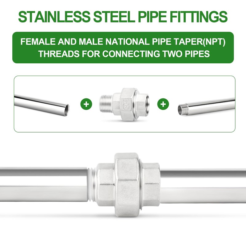 TAISHER 2PCS 304 Stainless Steel Union，1/2" NPT Male x 1/2"