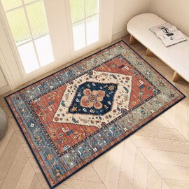 WuFulon - Alfombra de entrada, 1.6 x 2.6 pulgadas, lavable, para recámara, antideslizante, de pelo bajo, tapete oriental, para interiores, para entrada, baño, lavandería, sala de estar (zr1)