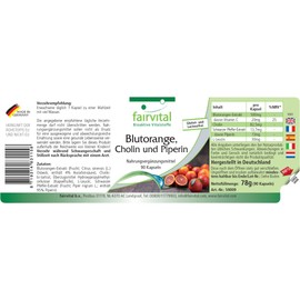 Fairvital Blood Orange, Choline and Piperine - 90 Capsules - for 3 Months - Quality-Tested and High Dose - 100% Vegan - Made in Germany
