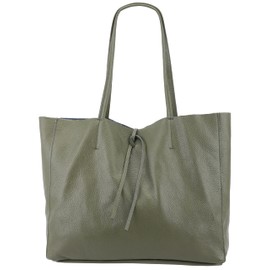 SH Leder ® Maja G514 Women's Real Cowhide Leather Shopper in Landscape Format with Inner Pocket in Many Colours 30 x 37 cm, olive green