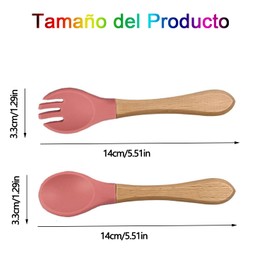 WADY Juego de 4 Cucharas y Tenedores de Silicona para Bebé con Punta Blanda - Utensilios de Alimentación para Niños (Rojo+Naranja)