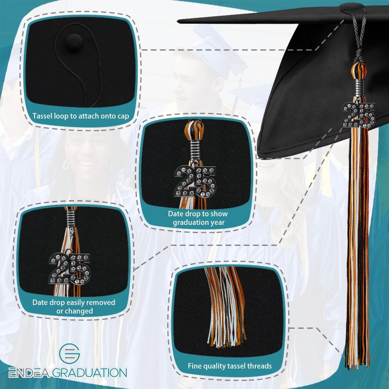 Endea Graduation Mixed Triple Color Tassel with Black Bling Charm