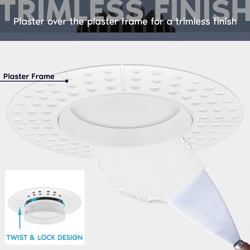 LUXRITE 4 Inch Trimless LED Recessed Lights with Junction Box,