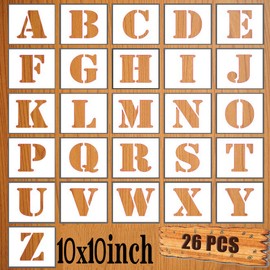 LYPER 10 x 10 inch Letter Stencils Set, 26 Pieces Plastic Reusable Spraying Alphabet Stencils Learning Templates Learning Templates for Painting Wooden Wall Home Decor, DIY Craft Projects, Family