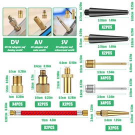 Yauhar 24Pcs Brass Presta Schrader Valve Adapter Tools Set Contains Dual-Port Inflation Needles, Air Pump Hose, Nozzle Inflator Adapter for Basketball Soccer Basketball Volleyball Toy