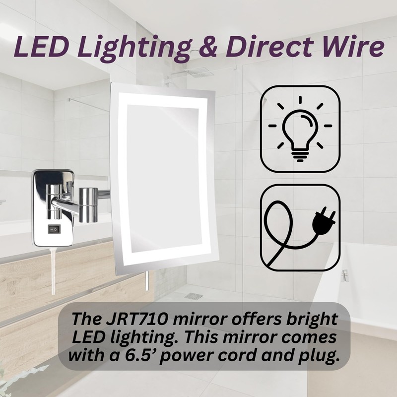 JERDON Rectangular Wall Mount Makeup Mirror - Lighted Makeup Mirror