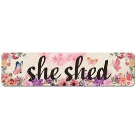 CIVOTIL She Shed Décor, Farmhouse Flowers Wall Sign for Home Kitchen, Garden, Women Cave, Gift for Girlfriend, Ladies, Tin Metal Signs 4" x 16"