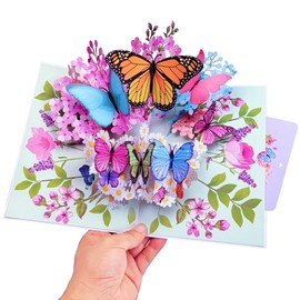 Greeting Cards Butterfly Flower, Forever Flower Bouquet 3D Pop Up Birthday Gifts for Women Wife Mom Daughter Sister Aunt Grandmother Cousin Friend Anniversary Daughter in law, With Envelope (0608)