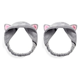 Dinghaole 2 Pieces Cute Cat Ears Headband,hairband for washing face,Spa Hair Bands Makeup Headbands,Soft Terry Cloth Hairband for Washing Face Mask Spa Shower Gifts,cute headbands for women,（Grey）