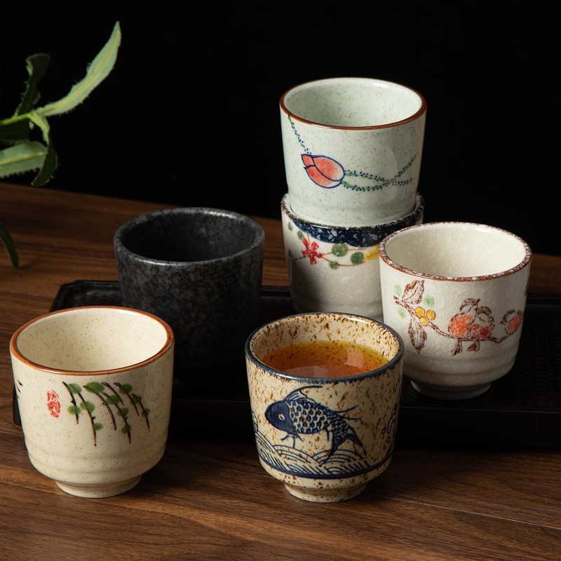 yaenoei Japanese Ceramic Tea Cups Set of 6, 6 oz