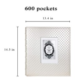 RECUTMS Photo Album 4x6 600 Photos Black Pages Large Capacity Leather Cover Memo Album Wedding Family Photo Albums Holds 600 Horizontal and Vertical Photos (600 Pockets-Diamond White)